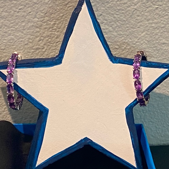 Lavender💜Amethyst Rhodium over Sterling Silver Hoop Earrings 3 Jtv Jewelry Love - Picture 6 of 9
